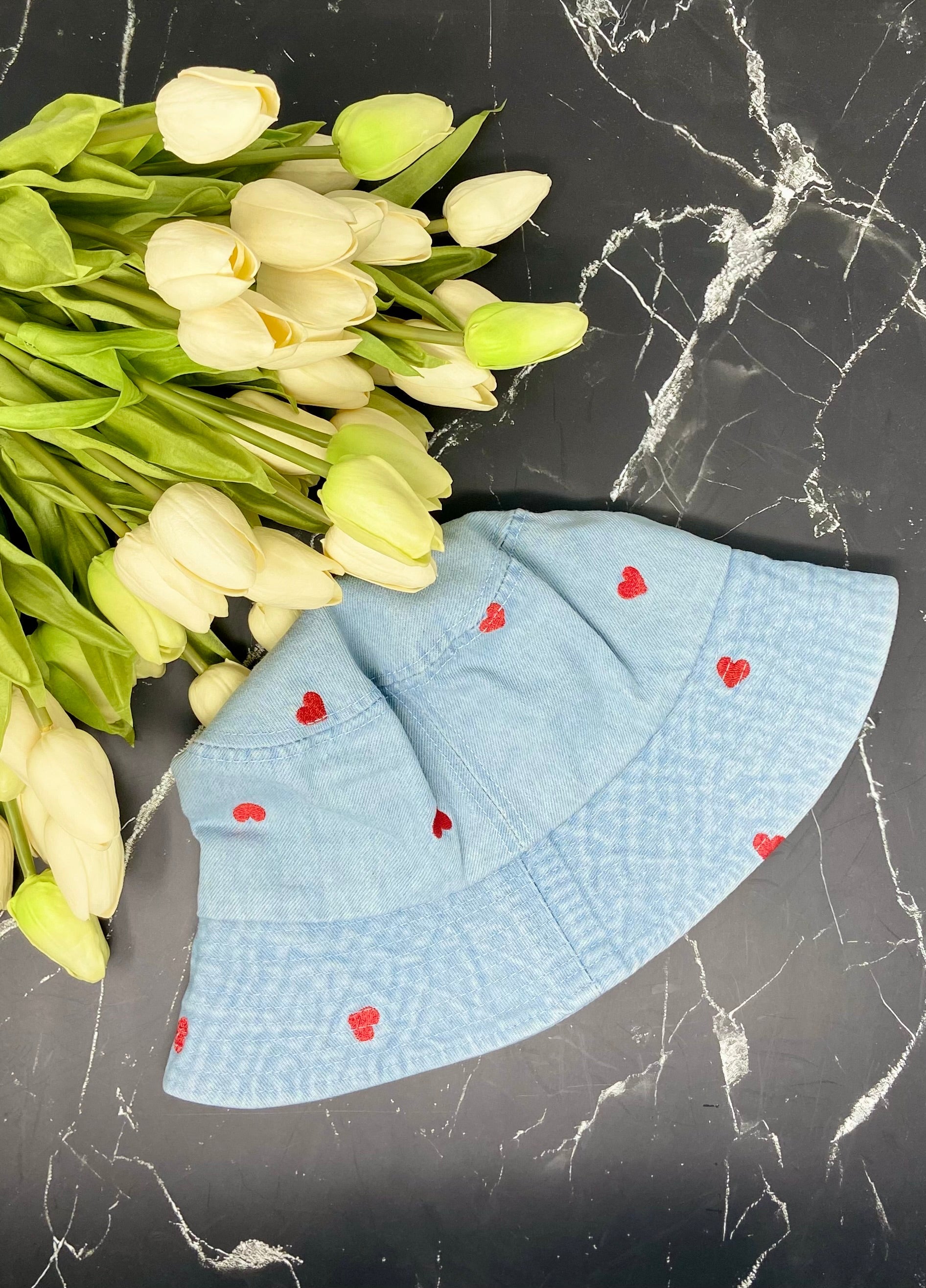 Tiny Heart Denim Bucket - Bachelorette Party Hats!