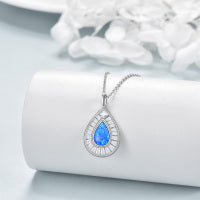 Sterling Silver Blue Opal Teardrop Necklace Jewelry for Women - QWIEL®