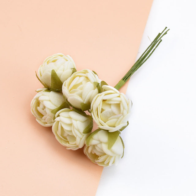 6Pcs Silk Tea Roses Buds