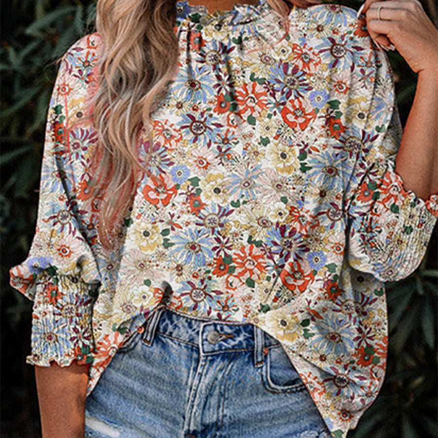 Women's Autumn Pullover Sweet Style Printed Long-sleeved Top Chiffon Shirt - QWIEL®