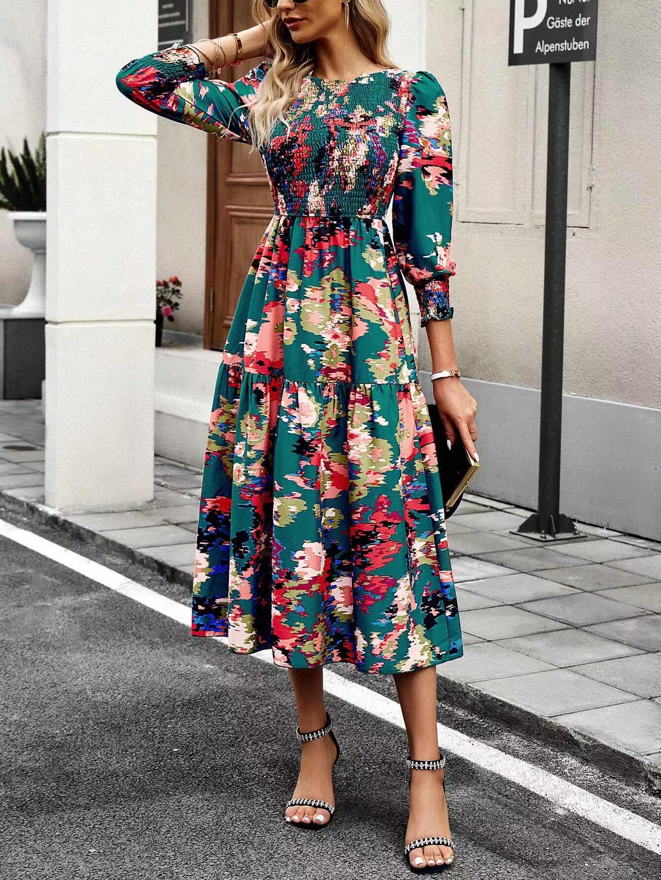 Women's Printed Wear Long Sleeve Dress