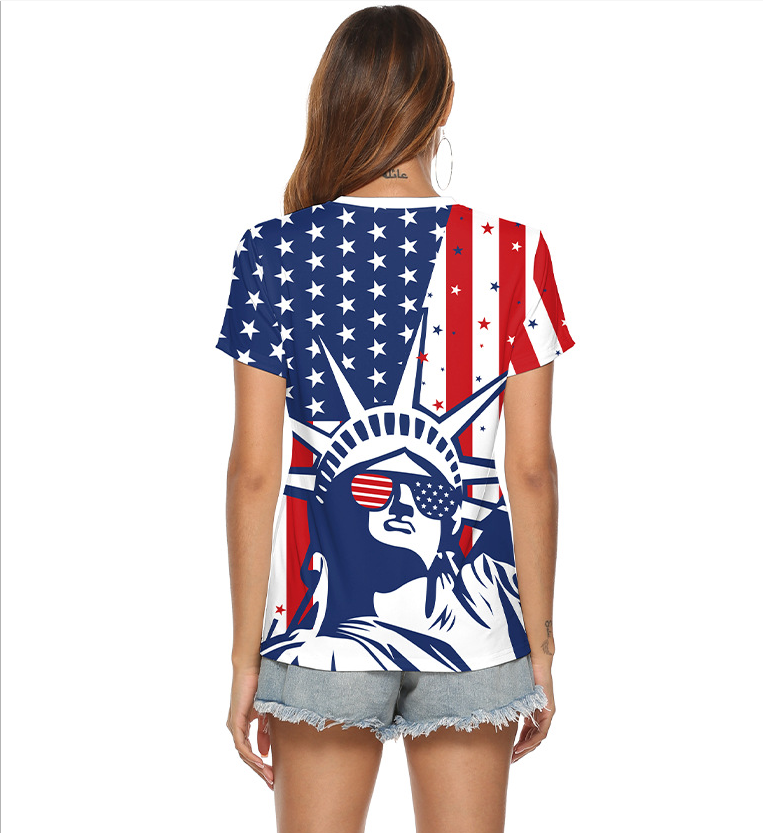 Women's Independent National Flag Digital Printed V-neck Loose T-shirt