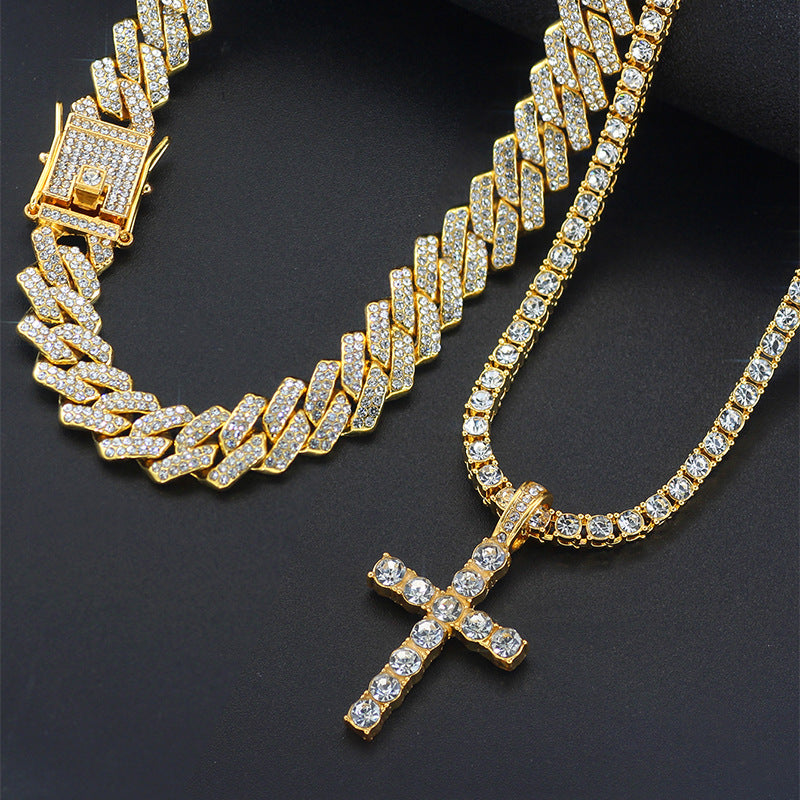 Cross 4.0mm Diamond Studded Single Row Men's Necklace - QWIEL®