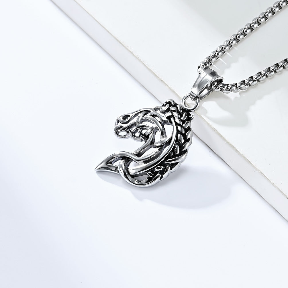 Retro Hollow Horse Head Titanium Steel Necklace - QWIEL®