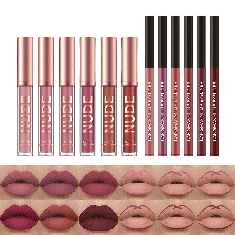 Lip Liner And Lipstick Makeup 12 Pcs Set 6 Matte Lipstick 6 Lip Liner Pens Waterproof Long Lasting Matte Lipstick Beauty Cosmetics Makeup Gift For Girls Lipstick Set - QWIEL®