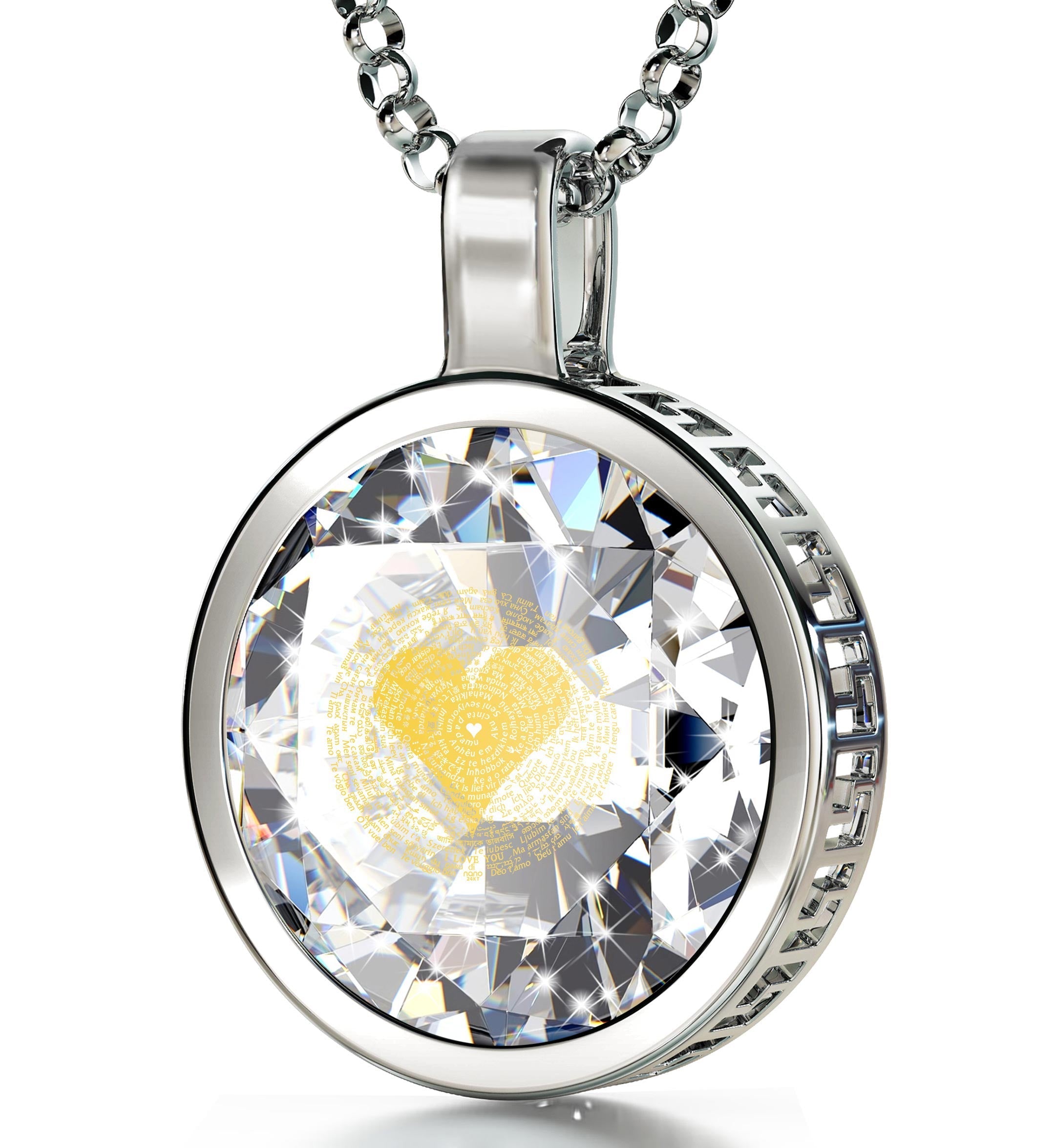 925 Sterling Silver  I Love You Necklace 24k Gold Inscribed 120 Languages
