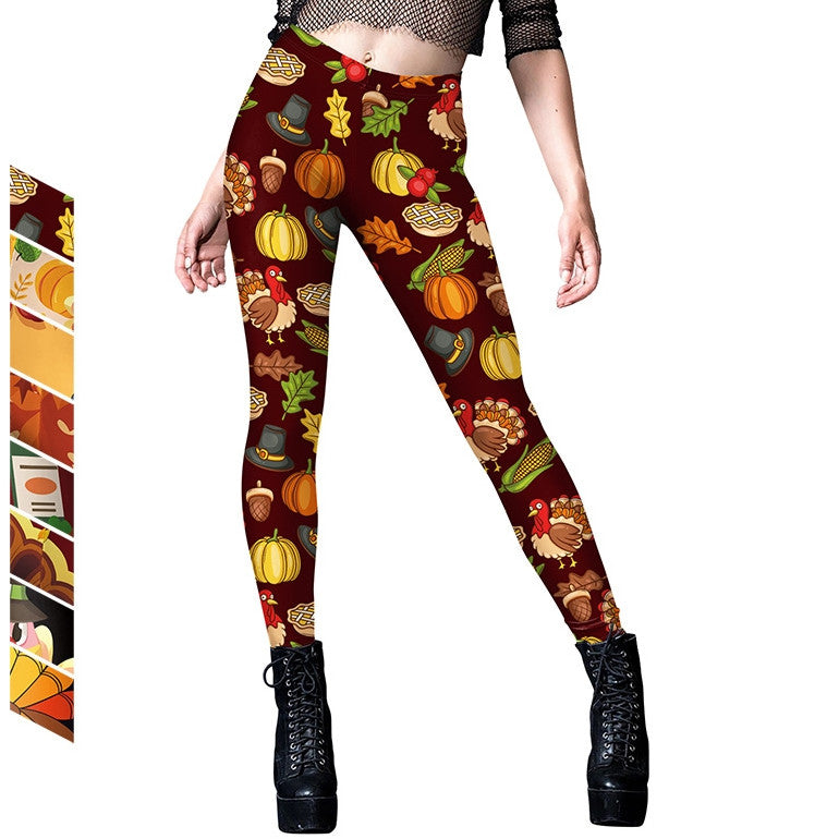 Women's Christmas Fruit Turkey Pattern Digital Printing Leggings