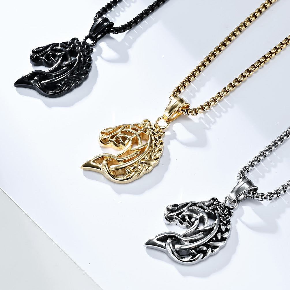 Retro Hollow Horse Head Titanium Steel Necklace - QWIEL®