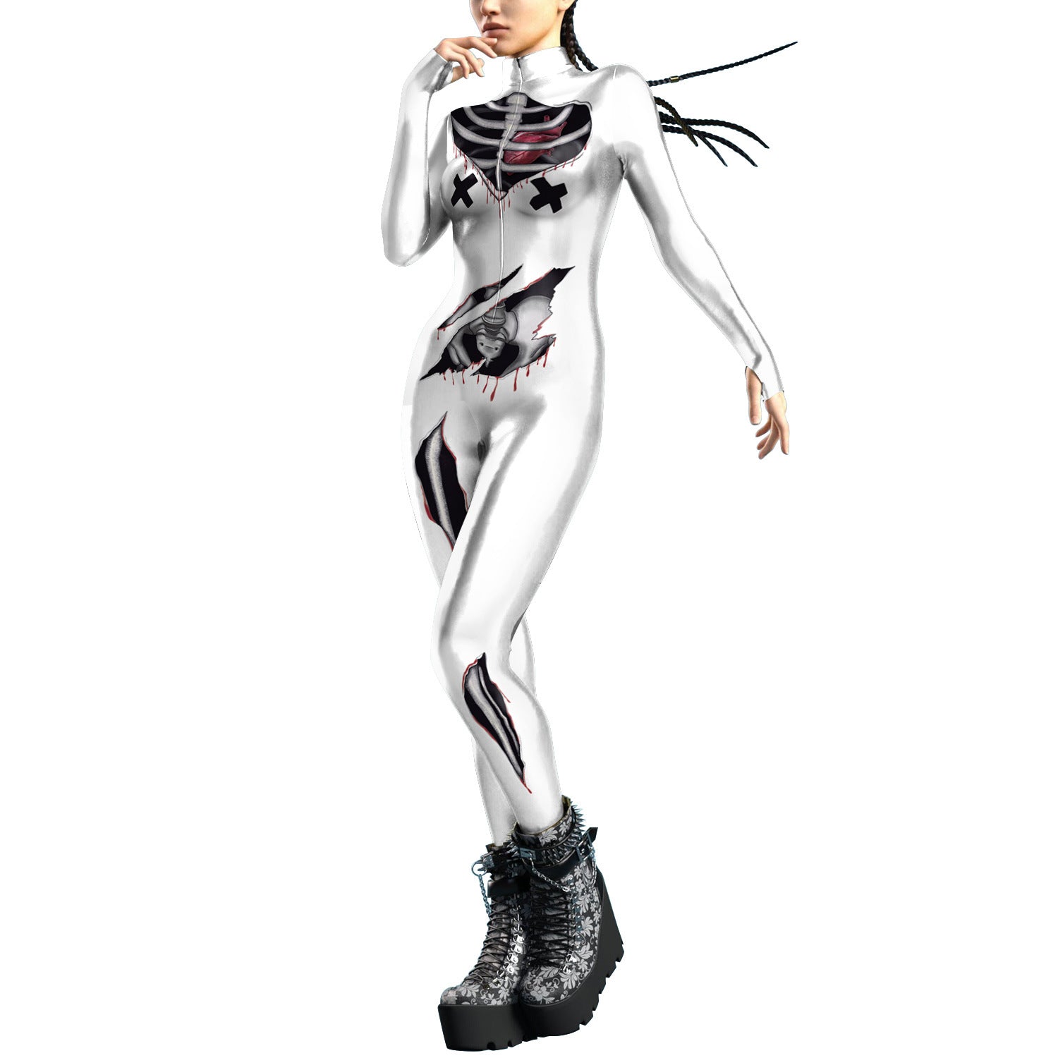 Women's Halloween Tight Body Skeleton Digital Printing Cool Jumpsuit - QWIEL®