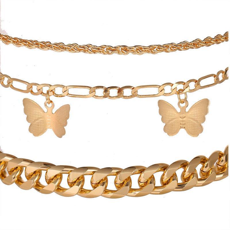 3 Piece Chain and Butterfly Bracelet Set 18K Gold Plated Bracelet ITALY Design