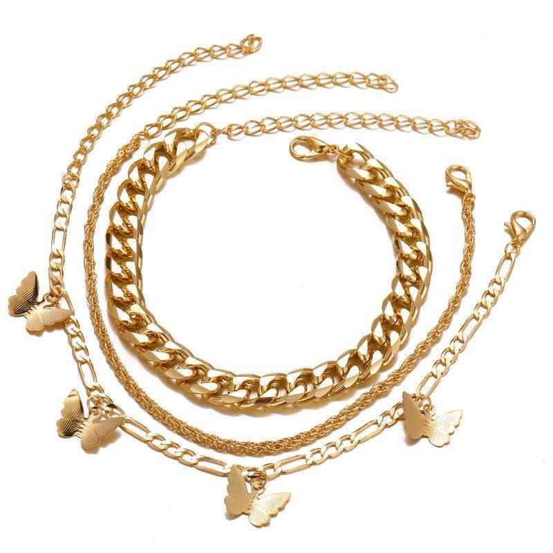 3 Piece Chain and Butterfly Bracelet Set 18K Gold Plated Bracelet ITALY Design