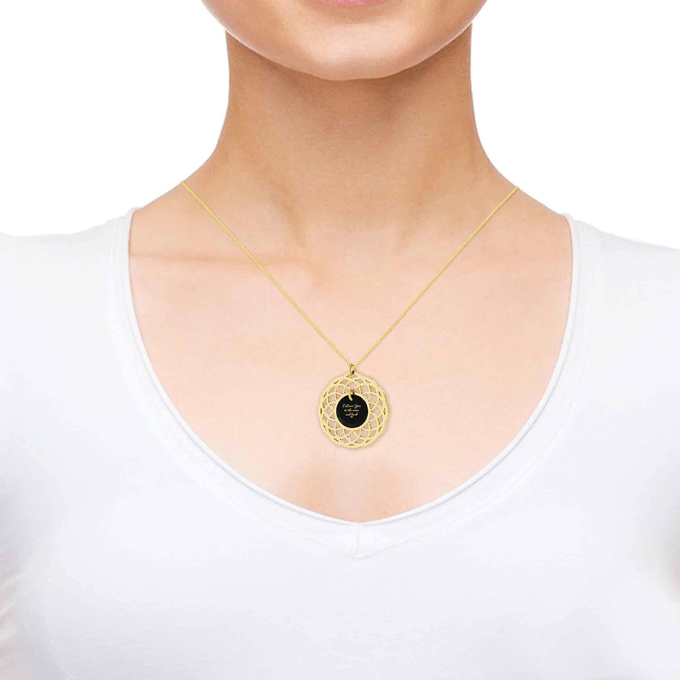 Gold Plated Silver I Love You To The Moon and Back Necklace Mandala Pendant 24k Gold Inscribed