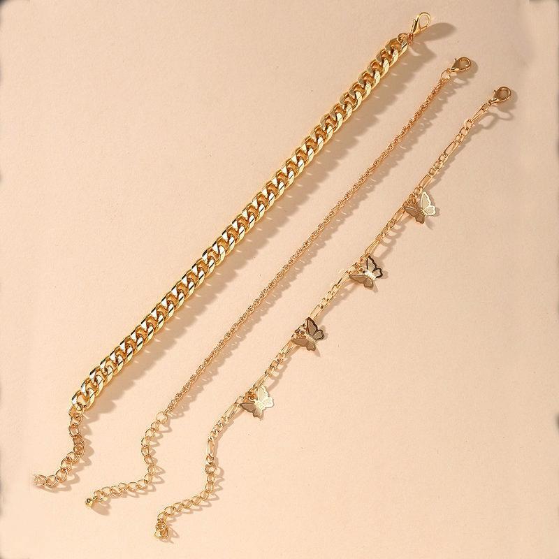 3 Piece Chain and Butterfly Bracelet Set 18K Gold Plated Bracelet ITALY Design