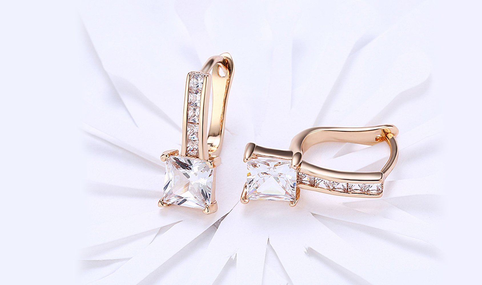 14K Gold Plating White Elements Sleek Lever back Earrings ITALY Design