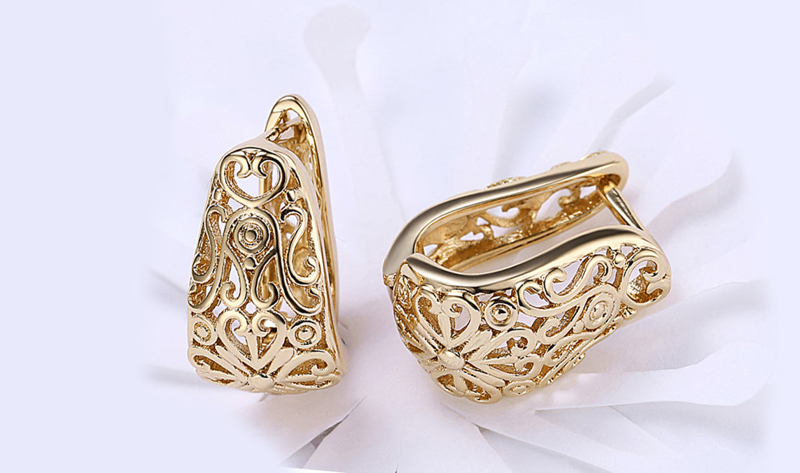 14K Gold Plating Filigree Laser Cut Clip On Earrings