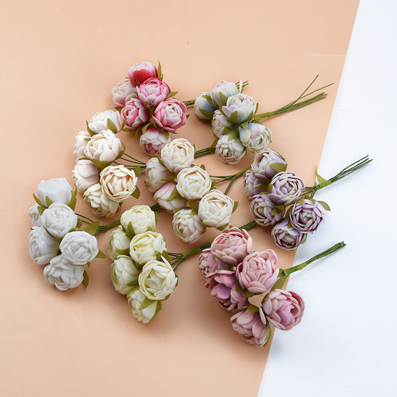 6Pcs Silk Tea Roses Buds