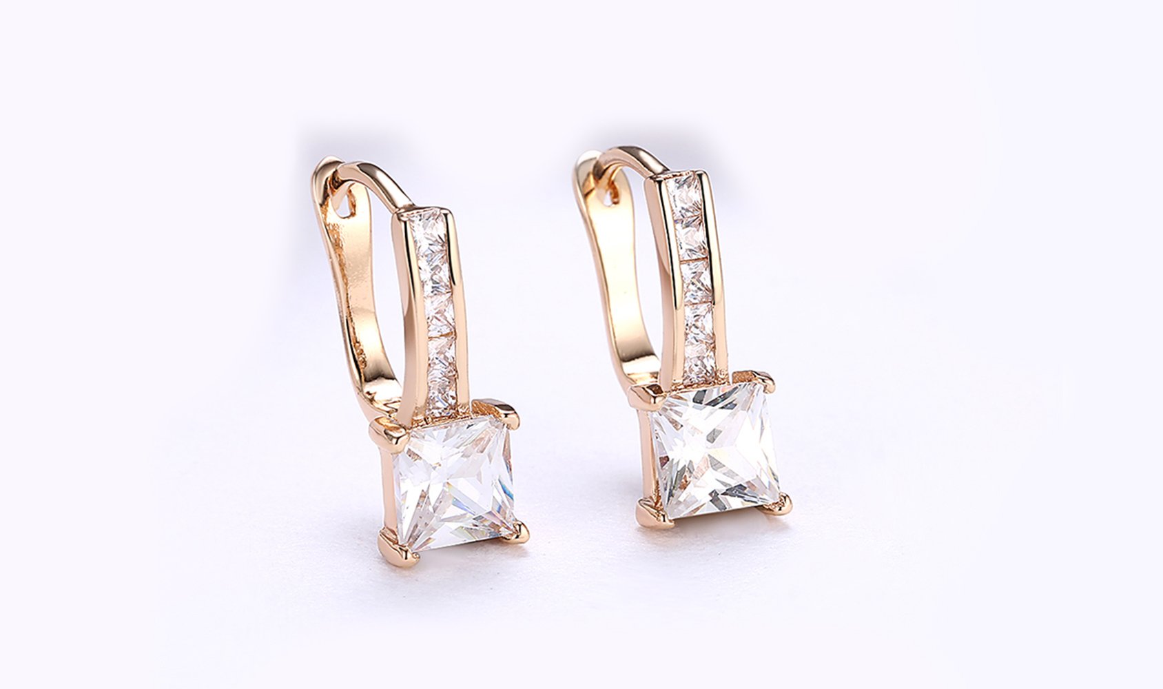 14K Gold Plating White Elements Sleek Lever back Earrings ITALY Design
