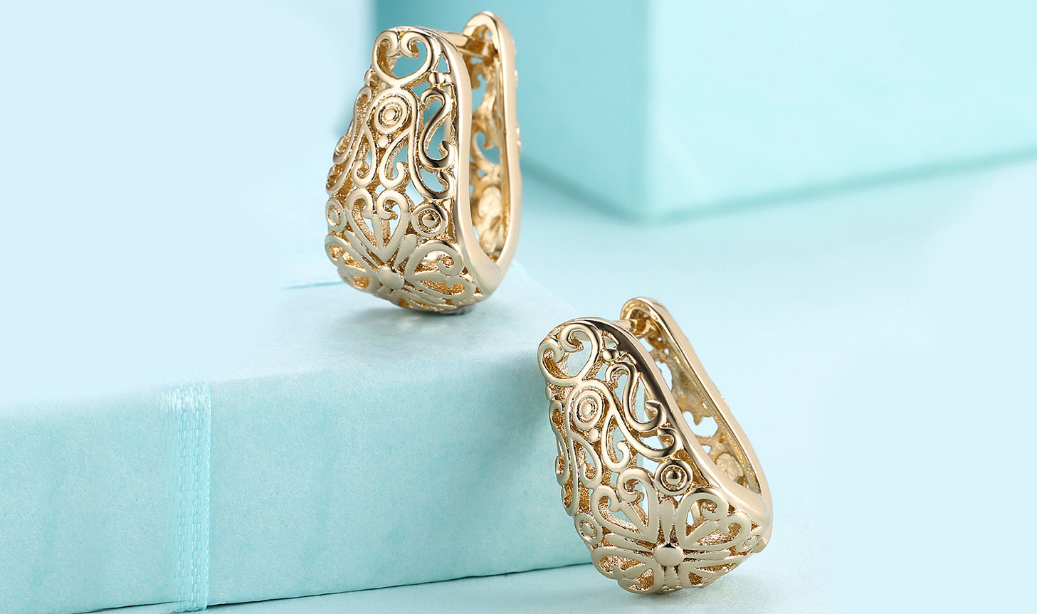 14K Gold Plating Filigree Laser Cut Clip On Earrings