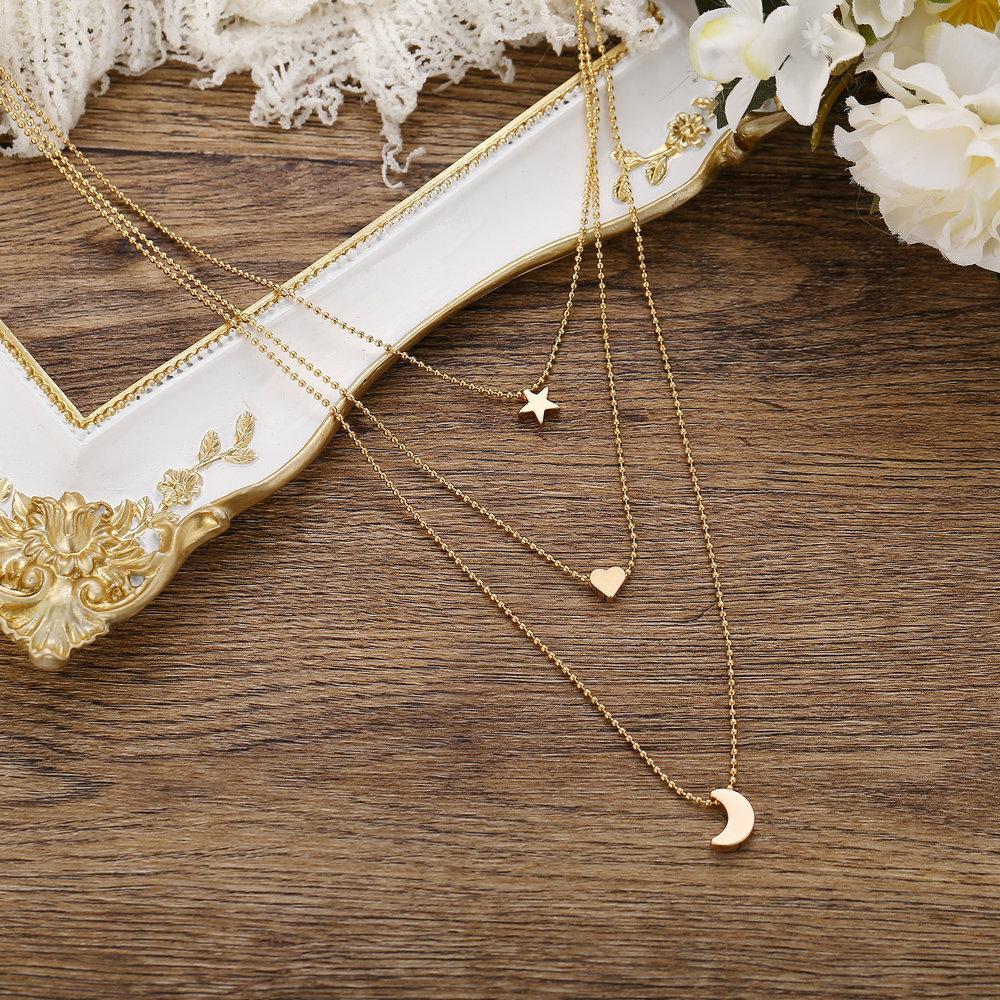 3 Piece Celestial Drop Necklace 18K Gold Plated Necklace in 18K Gold Plated ITALY Design