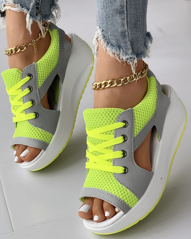 Cutout Lace-up Muffin Sandals