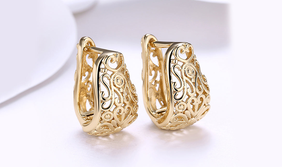 14K Gold Plating Filigree Laser Cut Clip On Earrings