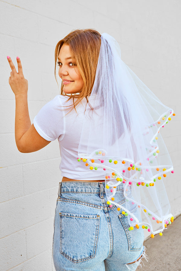 Fiesta Pom Pom Bachelorette Party Veil