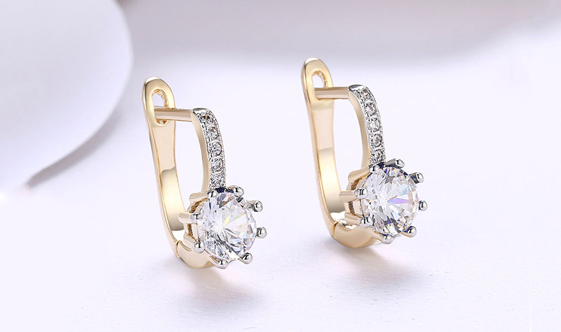 14K Gold Plating  Elements Starburst Leverback Pav'e Clip On Earrings
