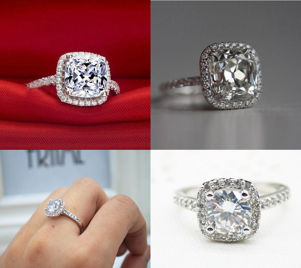 2.00CTTW Cushion-Cut Queen White  Elements Ring