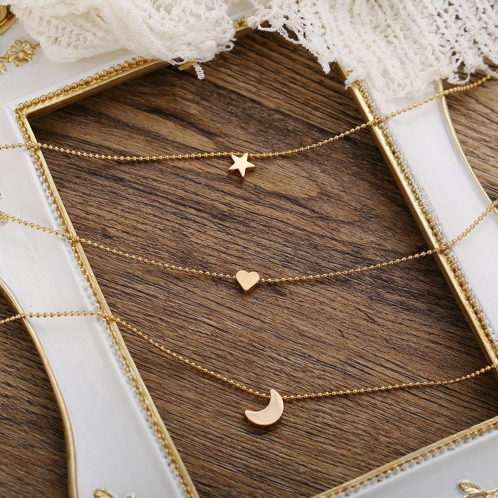 3 Piece Celestial Drop Necklace 18K Gold Plated Necklace in 18K Gold Plated ITALY Design