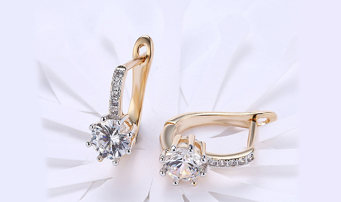 14K Gold Plating  Elements Starburst Leverback Pav'e Clip On Earrings
