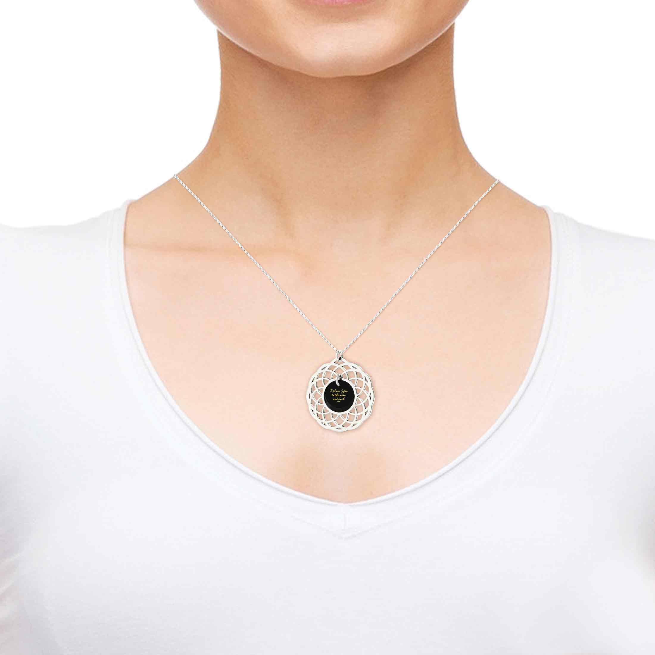 925 Sterling Silver I Love You To The Moon and Back Necklace Mandala Pendant 24k Gold Inscribed