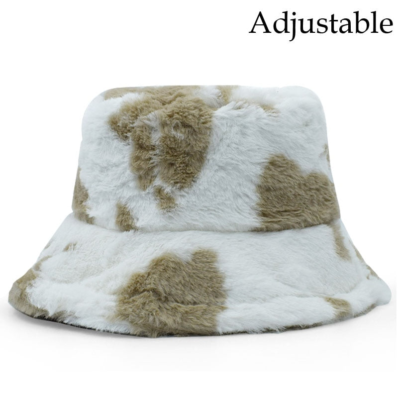 Winter Cow Leopard Faux Fur Fluffy Bucket Hats