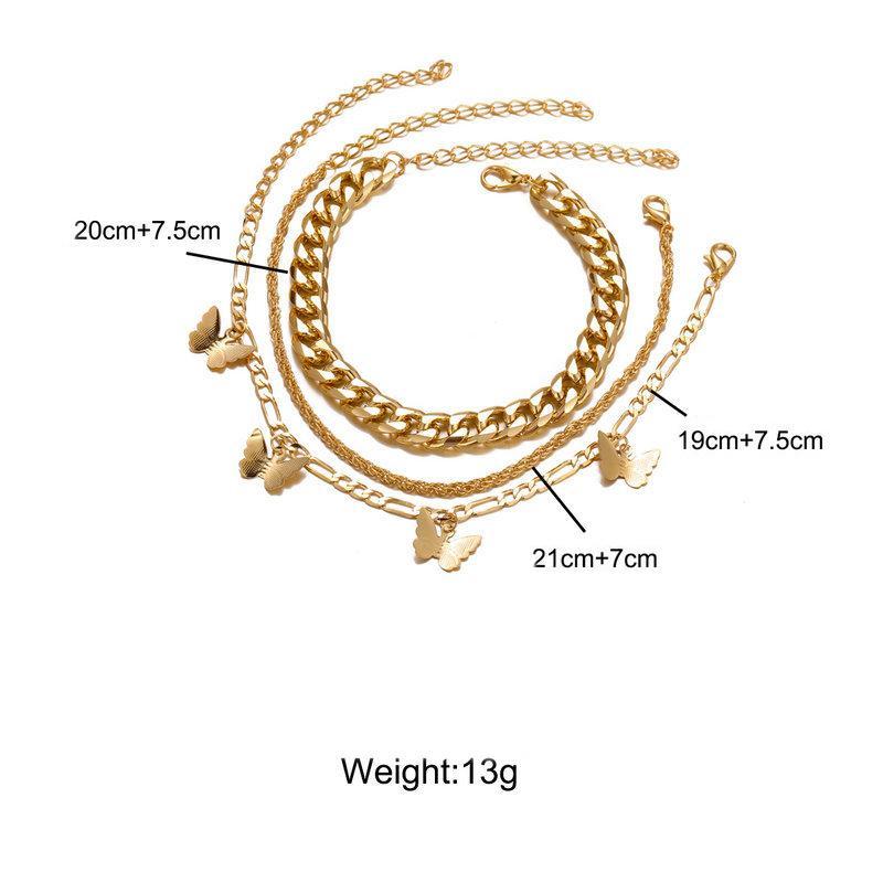 3 Piece Chain and Butterfly Bracelet Set 18K Gold Plated Bracelet ITALY Design
