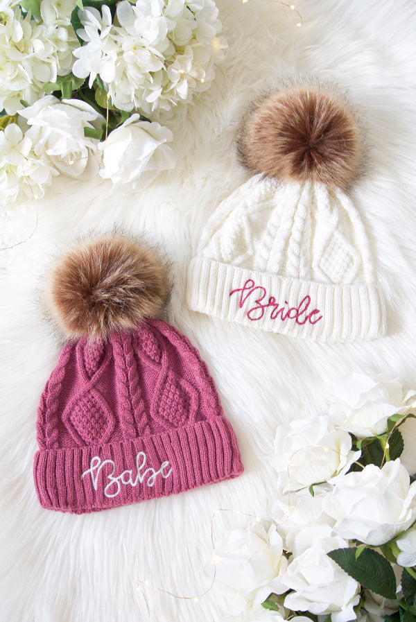 Babe and Bride Knitted Pom Pom Beanies