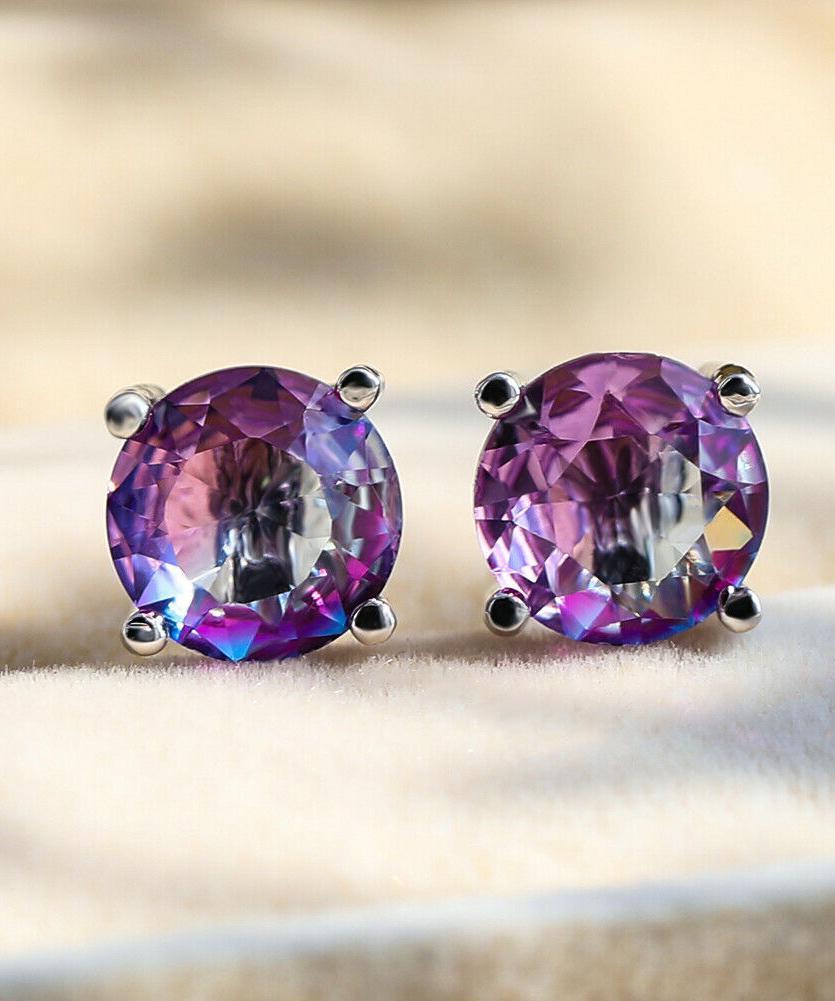 1.25ct Round Cut Purple & Pink  Stud Earrings Bi Color With  Crystals in 18K White Gold Plated ITALY Design