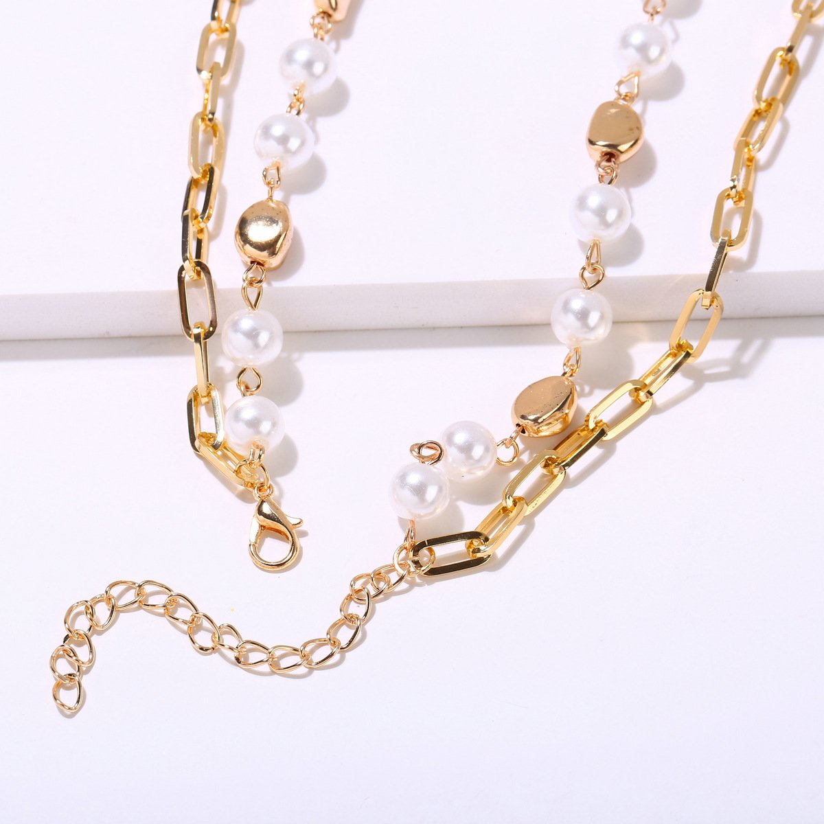 2 Piece Pearl Coin Head Necklace 18K Gold Plated Necklace ITALY Design