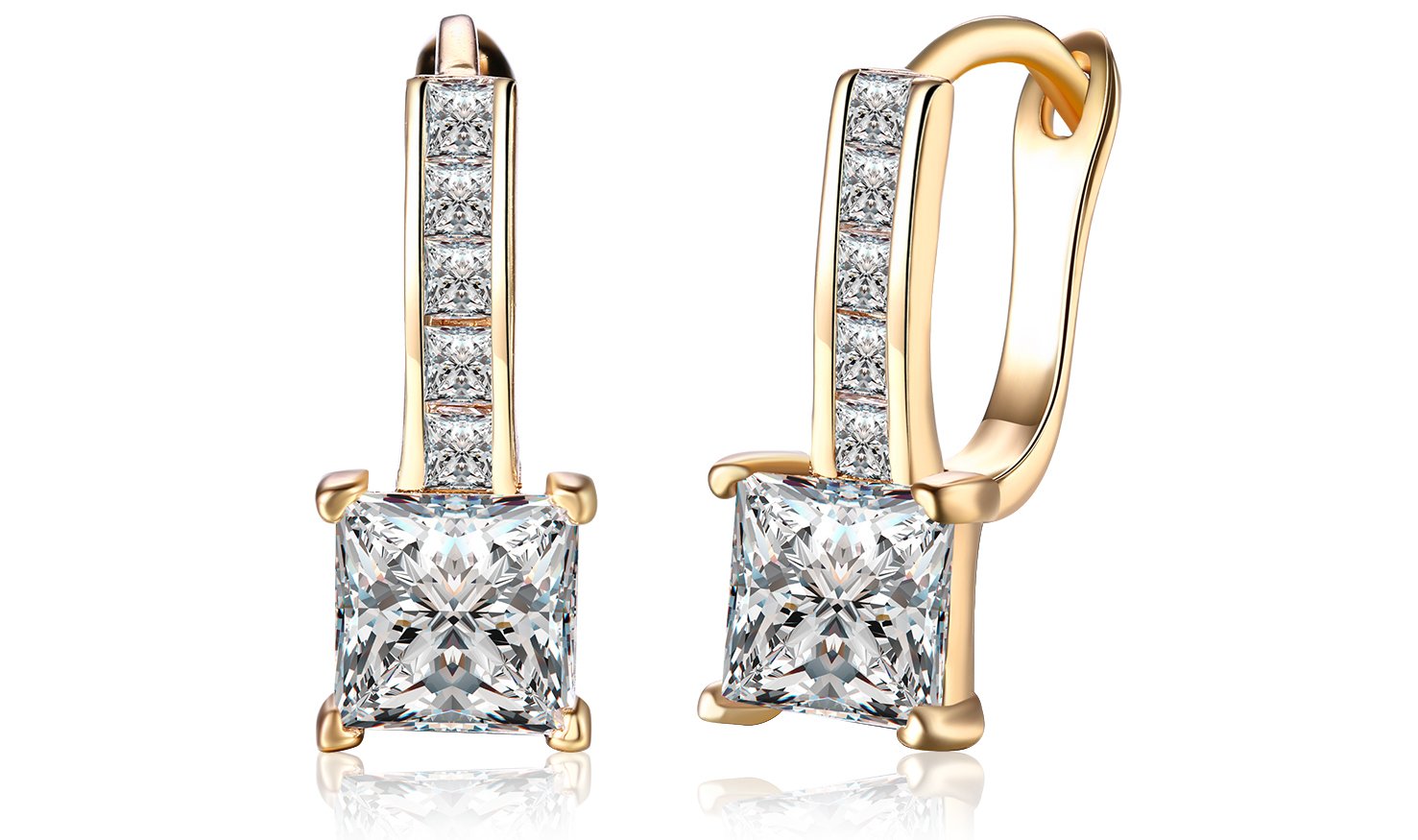 14K Gold Plating White Elements Sleek Lever back Earrings ITALY Design