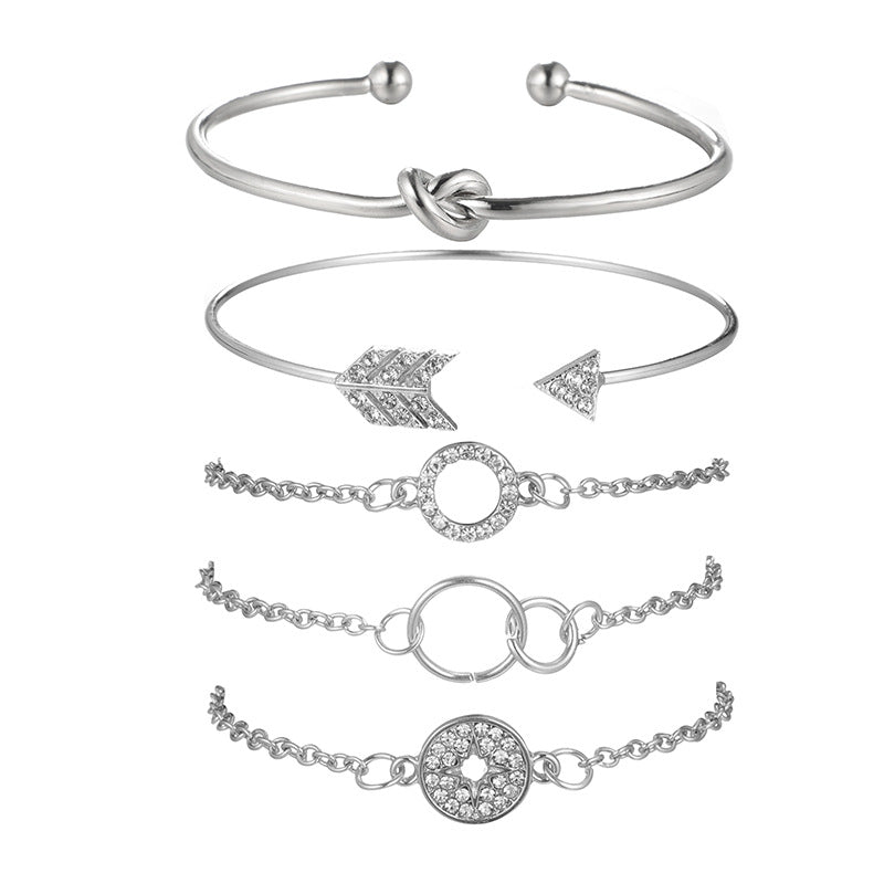 14K White Gold Plating Love Knot Circular Minimalist Bracelet Sets