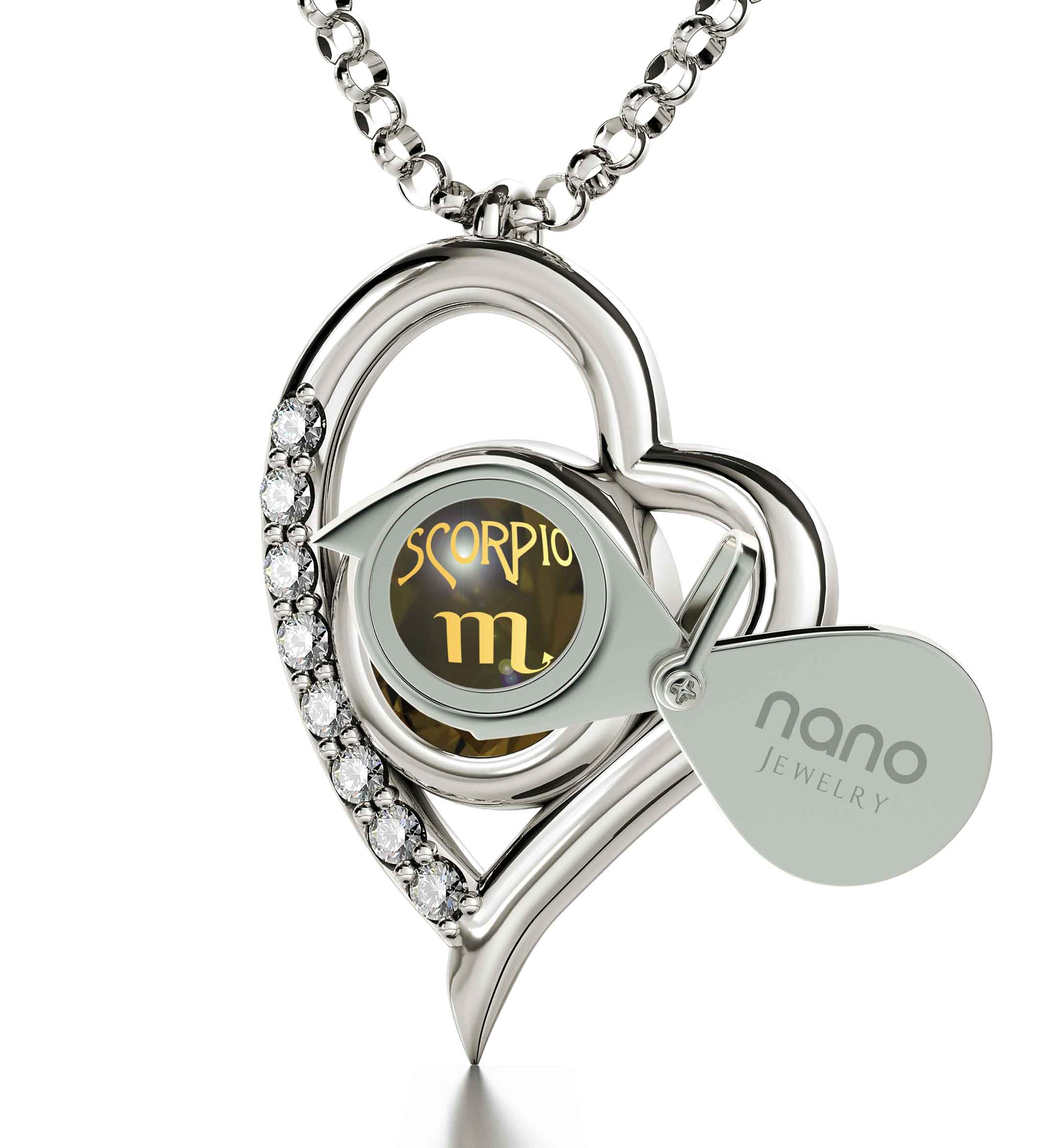 925 Sterling Silver Scorpio Necklace Zodiac Heart Pendant 24k Gold Inscribed on Crystal