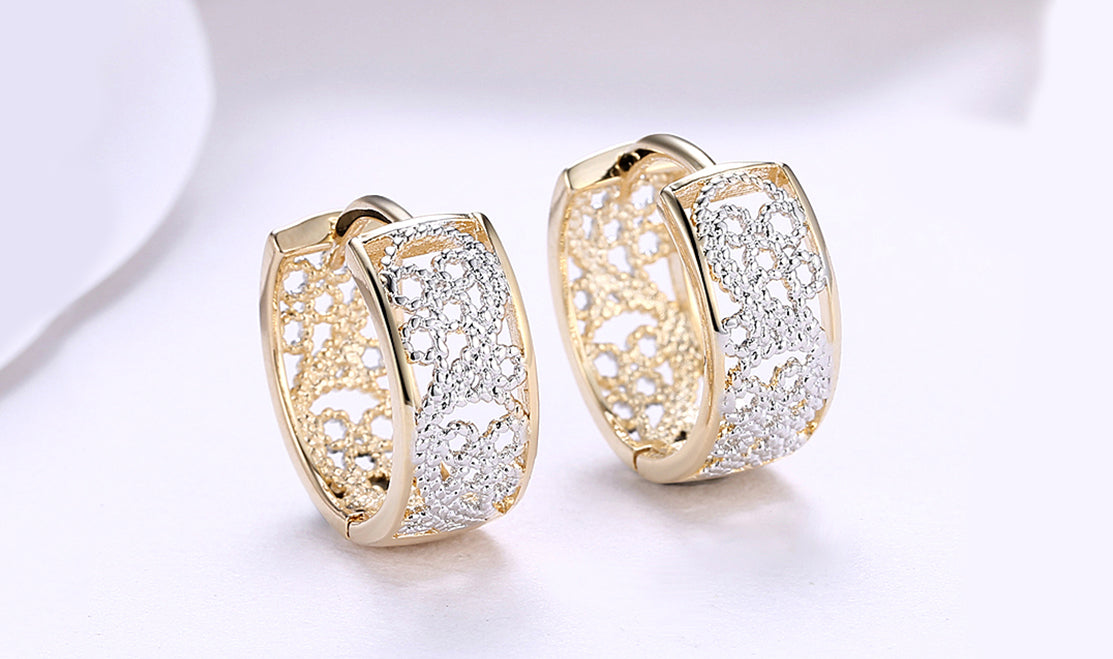 14K Gold Plating Multi-Toned Floral Filigree Wired Clip On Earrings