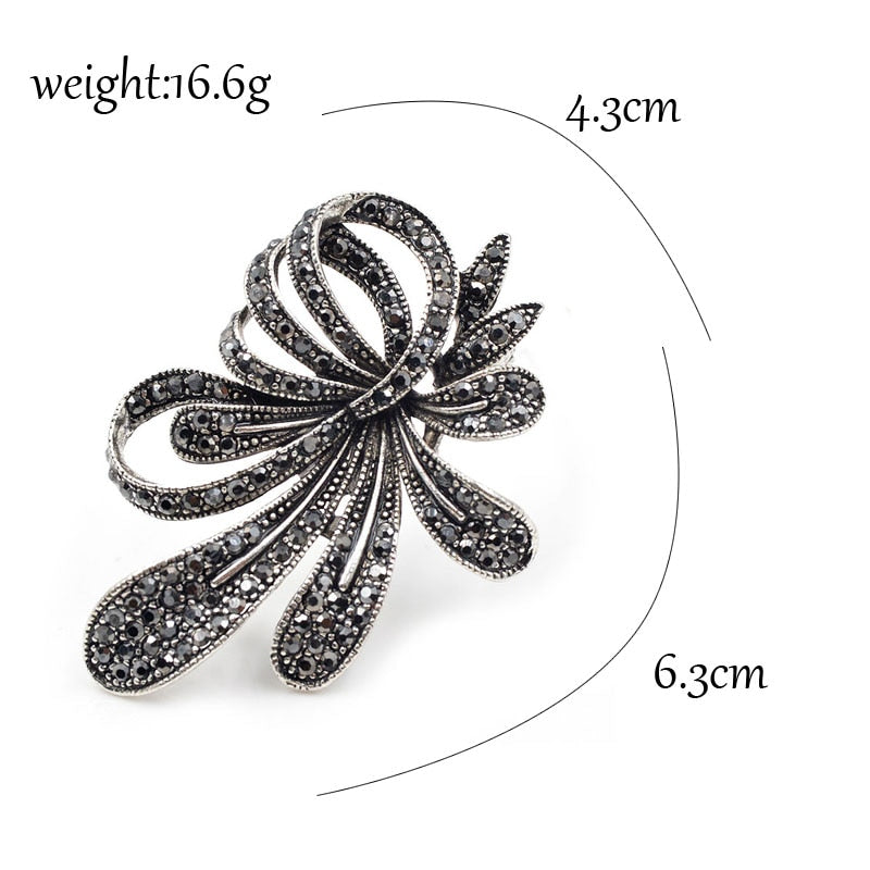 Rhinestone Black Flower Brooches for Women