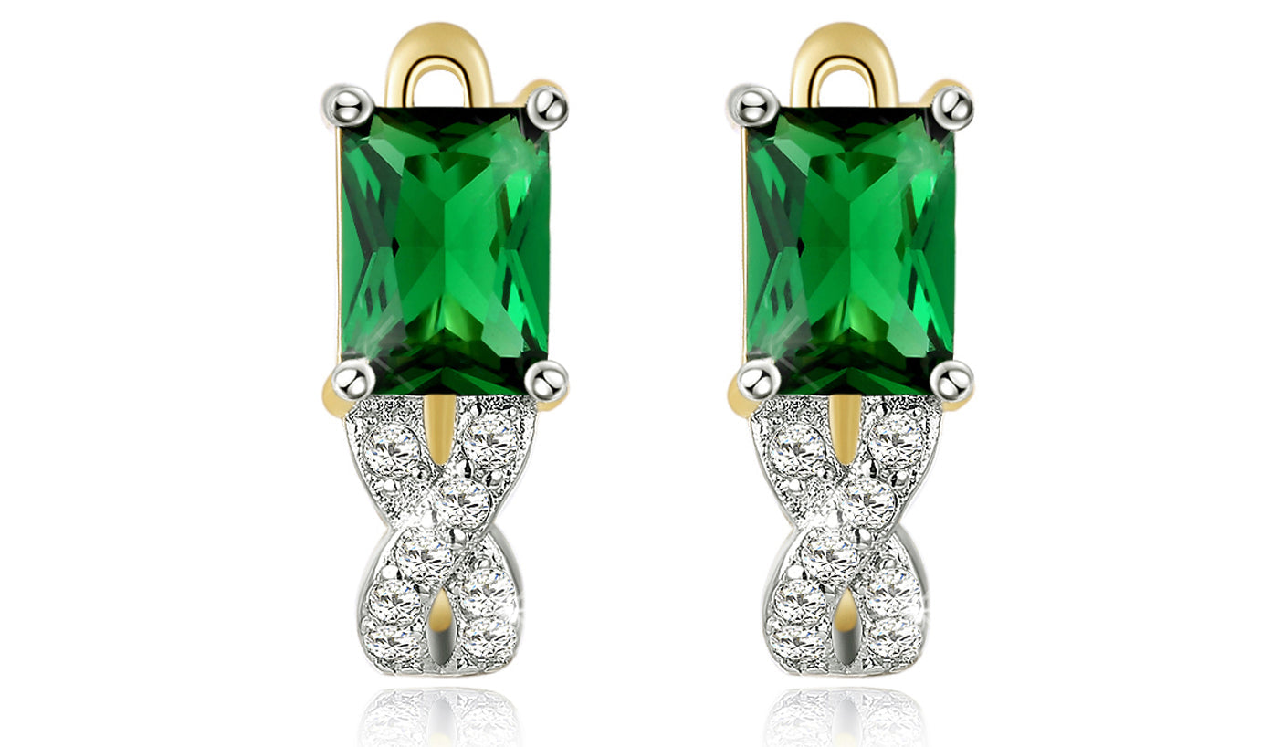 14K Gold Plating Emerald Cut Emerald Twisted Pav'e Lever back Earrings