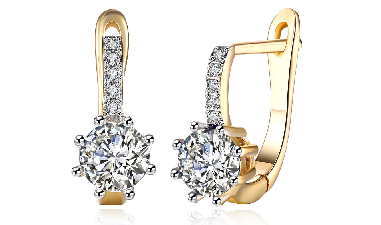 14K Gold Plating  Elements Starburst Leverback Pav'e Clip On Earrings
