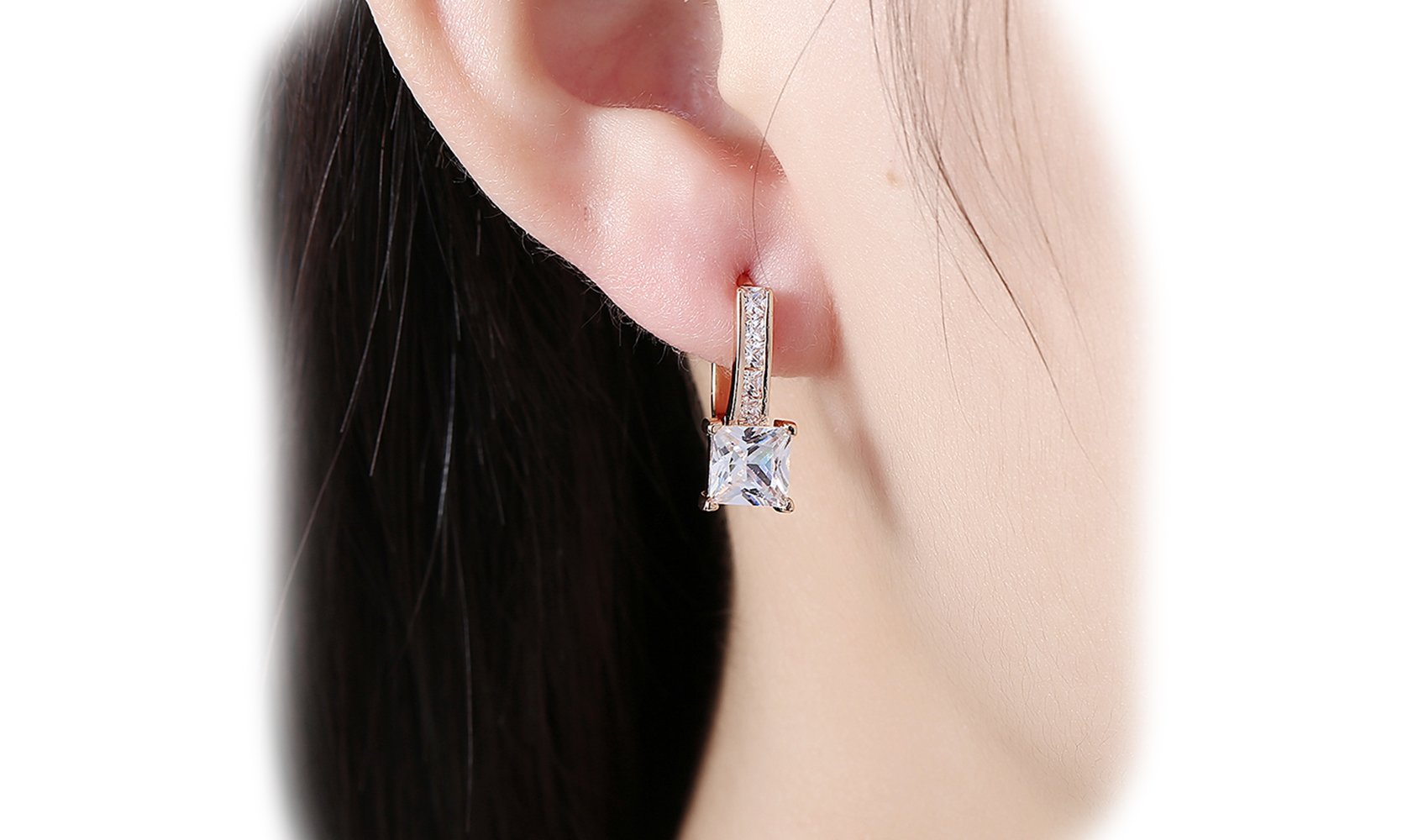 14K Gold Plating White Elements Sleek Lever back Earrings ITALY Design