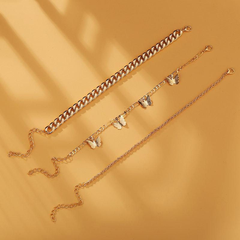 3 Piece Chain and Butterfly Bracelet Set 18K Gold Plated Bracelet ITALY Design