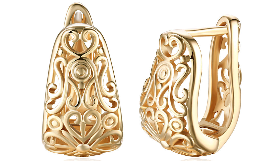 14K Gold Plating Filigree Laser Cut Clip On Earrings